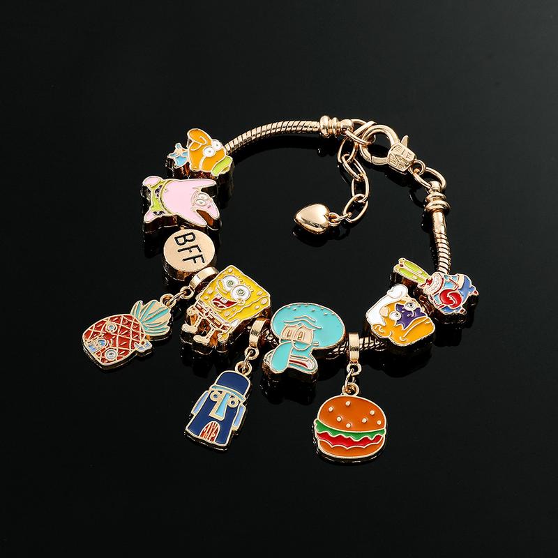 Cartoon fashion SpongeBob SquarePants chain cute zinc alloy dripping oil DIY beaded bracelet jewelry