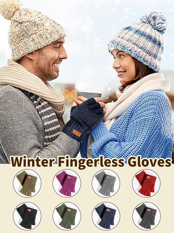 Winter Fingerless Gloves for Women Men,Warm Alpaca Wool Stretch Knit Cold Weather Adult Half Finger Glove for Driving