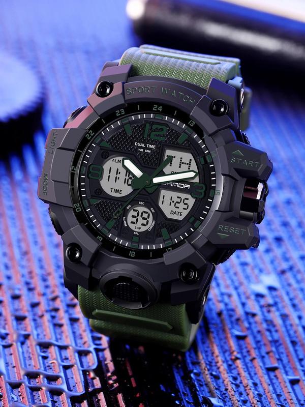 Men's Sportive Quartz Watch, Fashionable Analog-digital Watch with Luminous & Alarm Mode, Waterproof Watch with Digital Display for Men