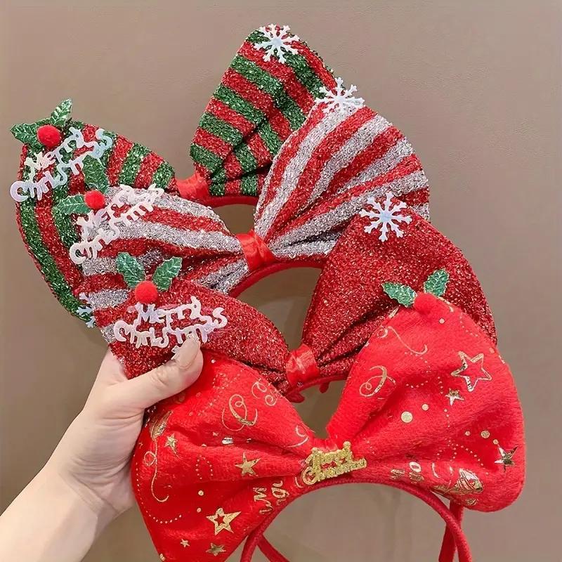 Christmas Themed Hair Accessories, 4 Counts Cute Bow & Snowflake Decor Hair Hoop, Fashion Hair Accessories for Women & Girls, Party Decoration Ideas