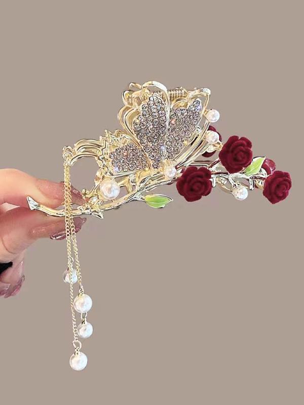 Fashion Rhinestone Decorated Butterfly Design Hair Claw for Gift for Women, Elegant Flower Design Hair Claw Clip for Party, Fashion All-match Kawaii Hair Accessories