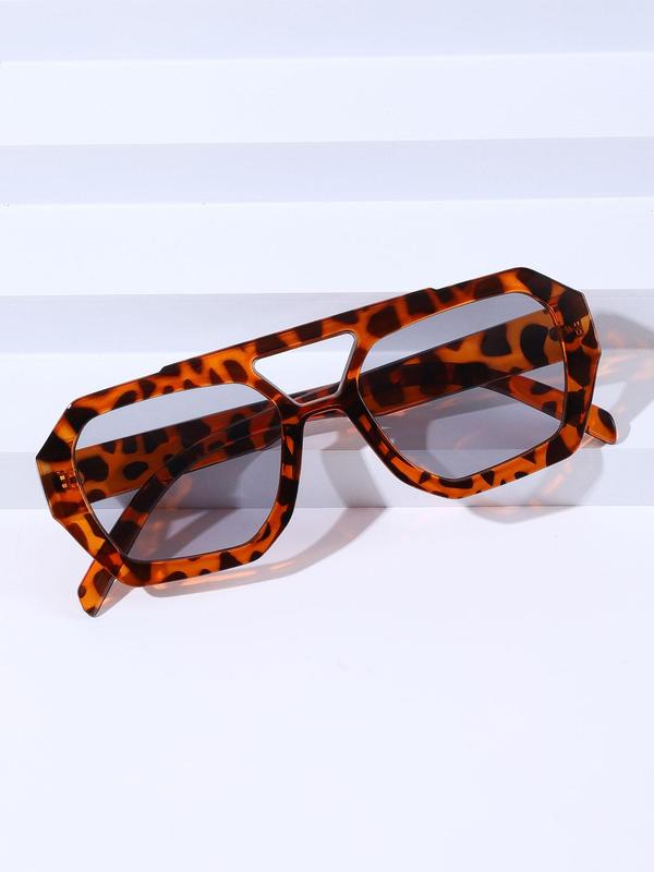 Unisex Street Double Bridge Trend Leopard Print Sunglasses (1 Pair), Trendy Tortoiseshell Sunglasses for Everyday Use, Fashion Accessories for Outdoor Activities