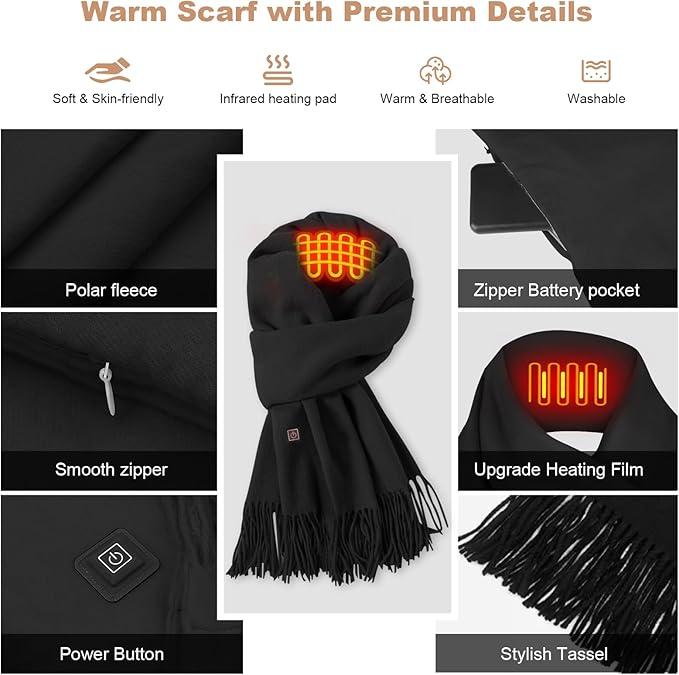 2 Pcs Christmas Heated Scarf for Women Men USB Heating Scarf Rechargeable Buffalo Plaid Scarf Faux Cashmere Tartan Scarf Electric Heated Neck Warmer for Xmas Winter Holiday Gift