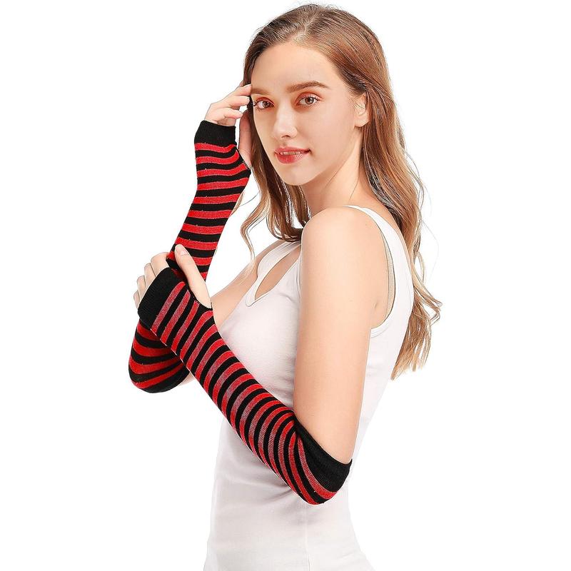 3 Pairs Striped Arm Warmers Fingerless Gloves for Women