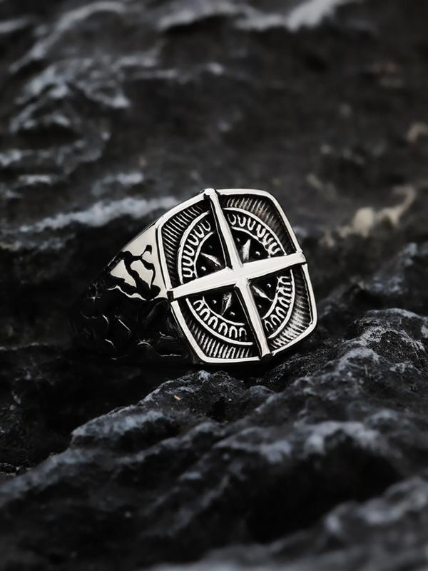 Vintage Style Stainless Steel Compass Decor Ring, Men's Trendy Rings Jewelry for Men, Fashion Accessories for Daily Wearing