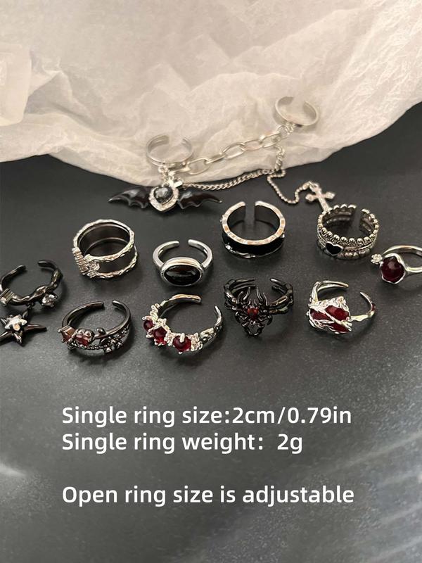 Punk Style Star & Heart & Spider Design Ring Set, Rhinestone Decor Y2K Adjustable Ring, Fashion Accessories for Men & Women, Trendy All-match & Exquisite Jewelry for Birthday Gift