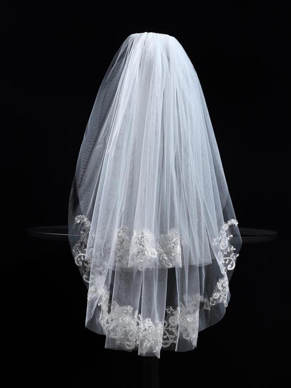 Women's Flower Embroidered Design Tulle Veil, Elegant Trendy Bridal Veil for Party, Stylish Gorgeous Bridal Accessories for Wedding Party Decor