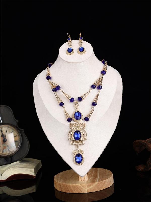 Women's Elegant Artificial Gemstone Decor Jewelry Set, Exquisite Trendy Tiered Layer Design Necklace & Dangle Earrings, Fashionable Jewelry Set for Party Decoration