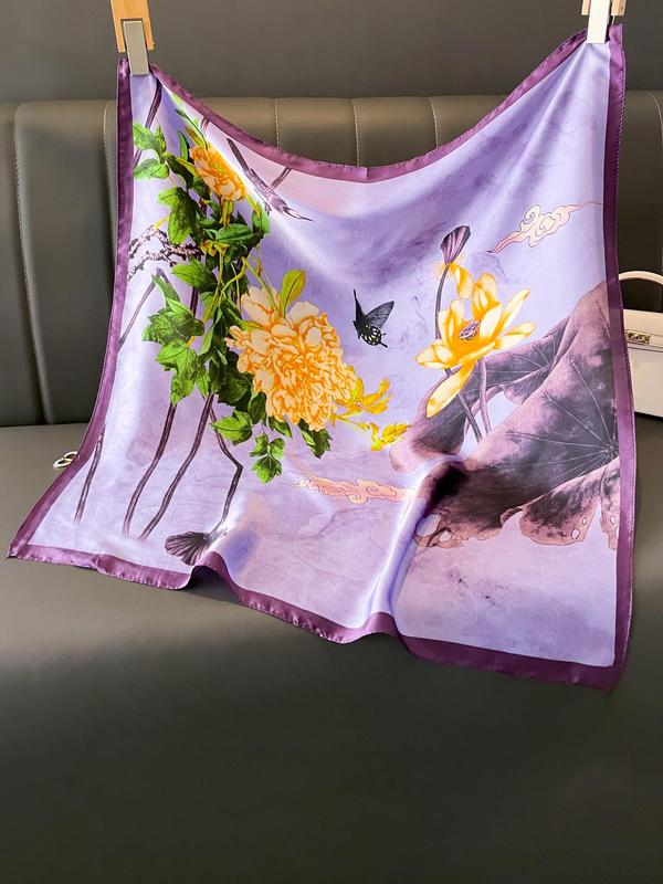  Women's Floral Print Square Scarf, Fashionable Flower Print Bandana for Women, Elegant Women's Scarf for All Seasons