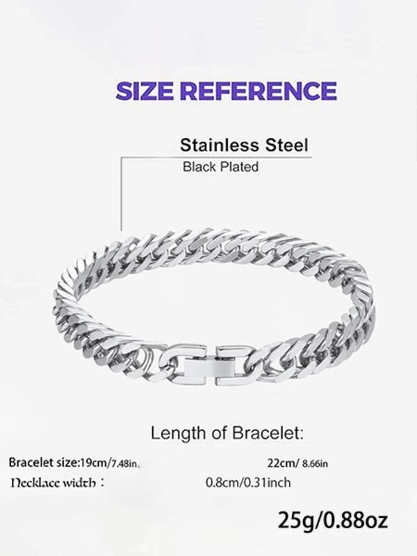 Stainless Steel Couple Chain Bracelet Set, Fashionable Cuban Chain Bracelet for Men & Women, Trendy All-match & Exquisite Jewelry for Birthday Gift