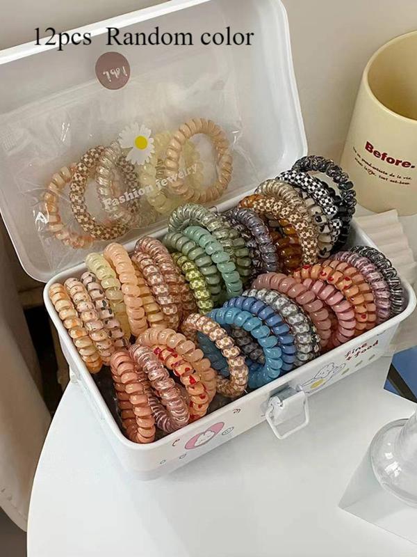 Random Color Telephone Wire Hair Tie, 2024 New Style Cute Colorful Hair Ties, High Stretch Ponytail Holder, Casual Versatile Hair Accessories for Women Daily