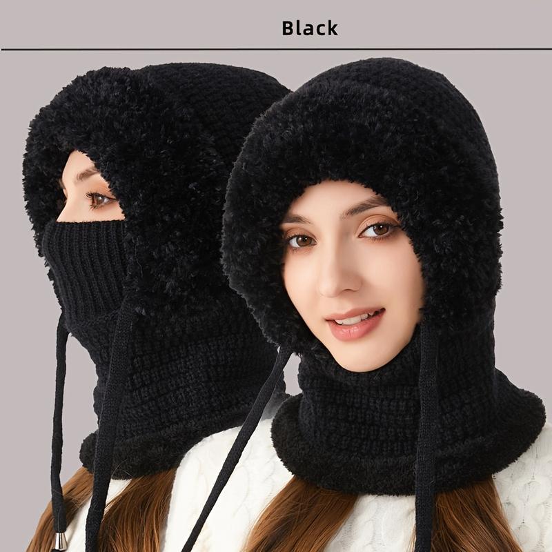 Women's 3-in-1 Winter Hat with Ear Flaps, Neck Warmer & Face Mask - Cozy Fleece-Lined Knit Beanie for Ultimate Warmth