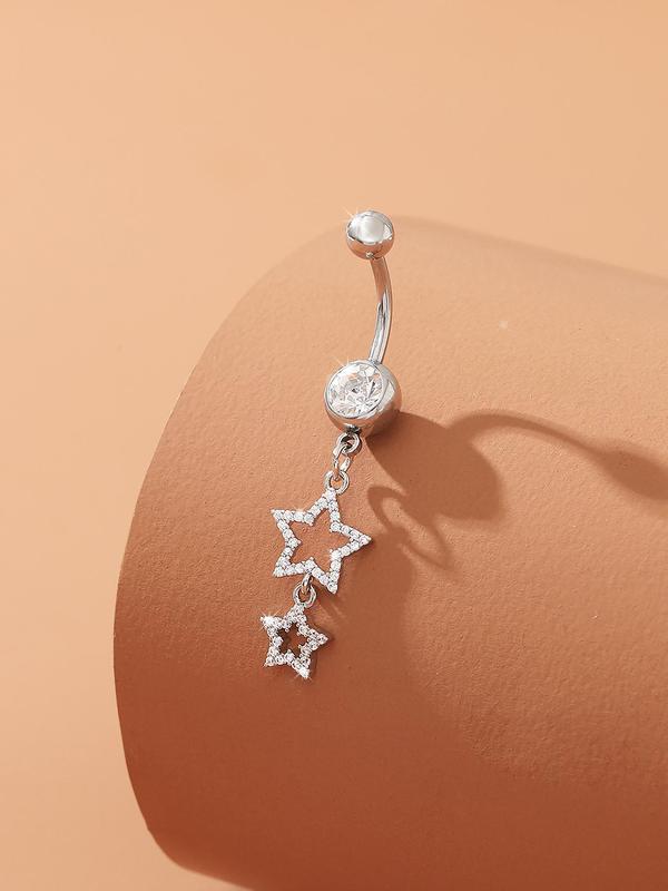 Rhinestone Star Decor Belly Button Ring, Women Belly Piercing Body Jewelry, Fashion Jewelry for Party, Daily Clothing Decor, Trendy All-match & Exquisite Jewelry for Birthday Gift