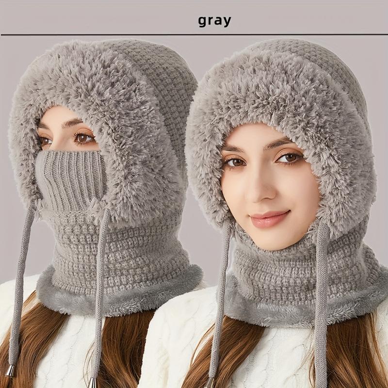 Women's 3-in-1 Winter Hat with Ear Flaps, Neck Warmer & Face Mask - Cozy Fleece-Lined Knit Beanie for Ultimate Warmth