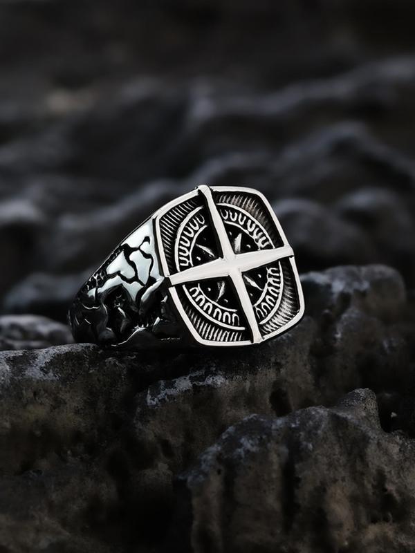 Vintage Style Stainless Steel Compass Decor Ring, Men's Trendy Rings Jewelry for Men, Fashion Accessories for Daily Wearing