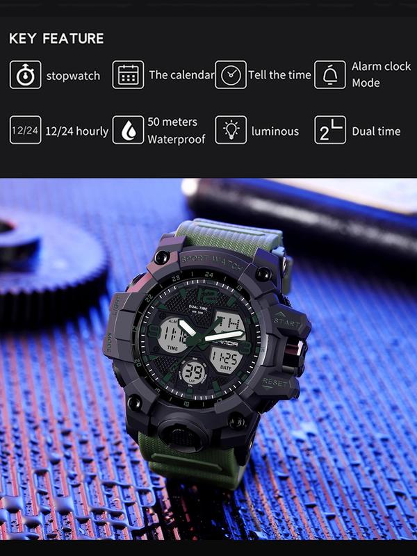 Men's Sportive Quartz Watch, Fashionable Analog-digital Watch with Luminous & Alarm Mode, Waterproof Watch with Digital Display for Men