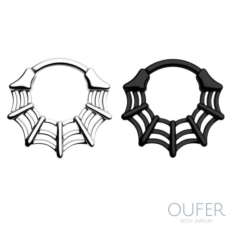 Oufer 16G Spider Web Hinged Segment Septum Ring Daith Helix Piercing Ring Web Desgin 316L Stainless Steel 8mm 10mm