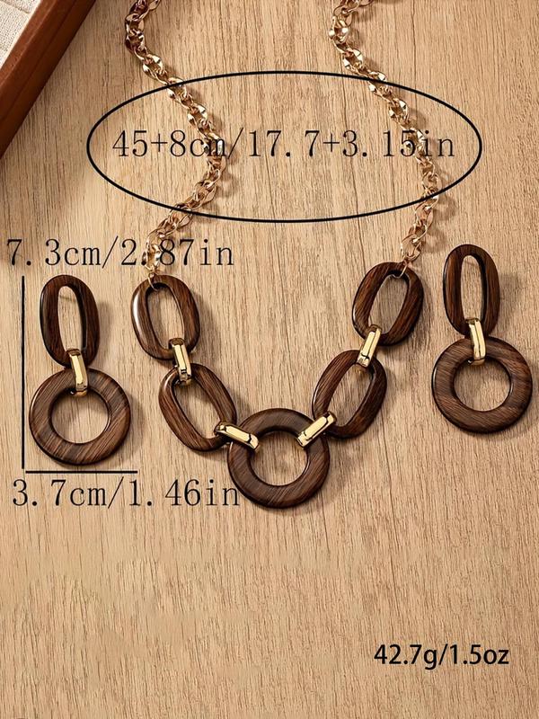 Wooden Geometric Design Dangle Earrings & Necklace, Retro Fashion Jewelry Set for Party, Daily Decor, Trendy All-match & Exquisite Jewelry for Gift