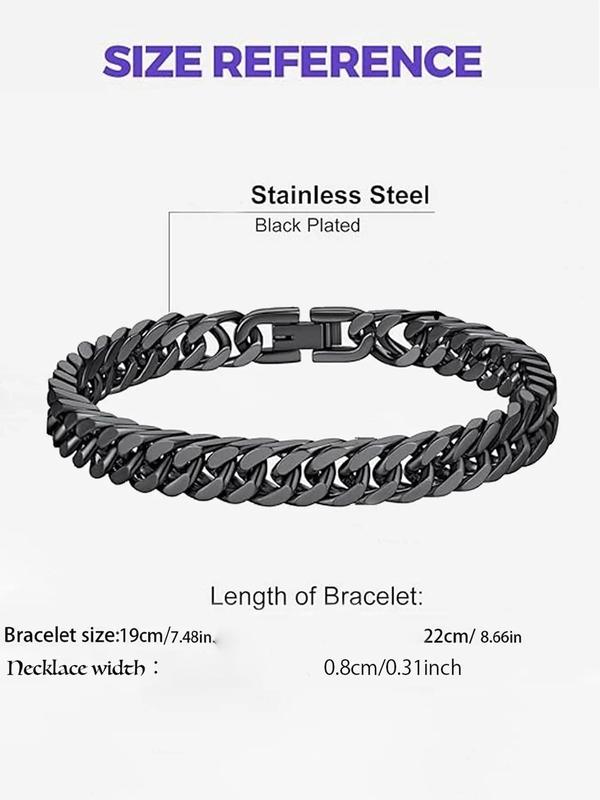 Stainless Steel Couple Chain Bracelet Set, Fashionable Cuban Chain Bracelet for Men & Women, Trendy All-match & Exquisite Jewelry for Birthday Gift