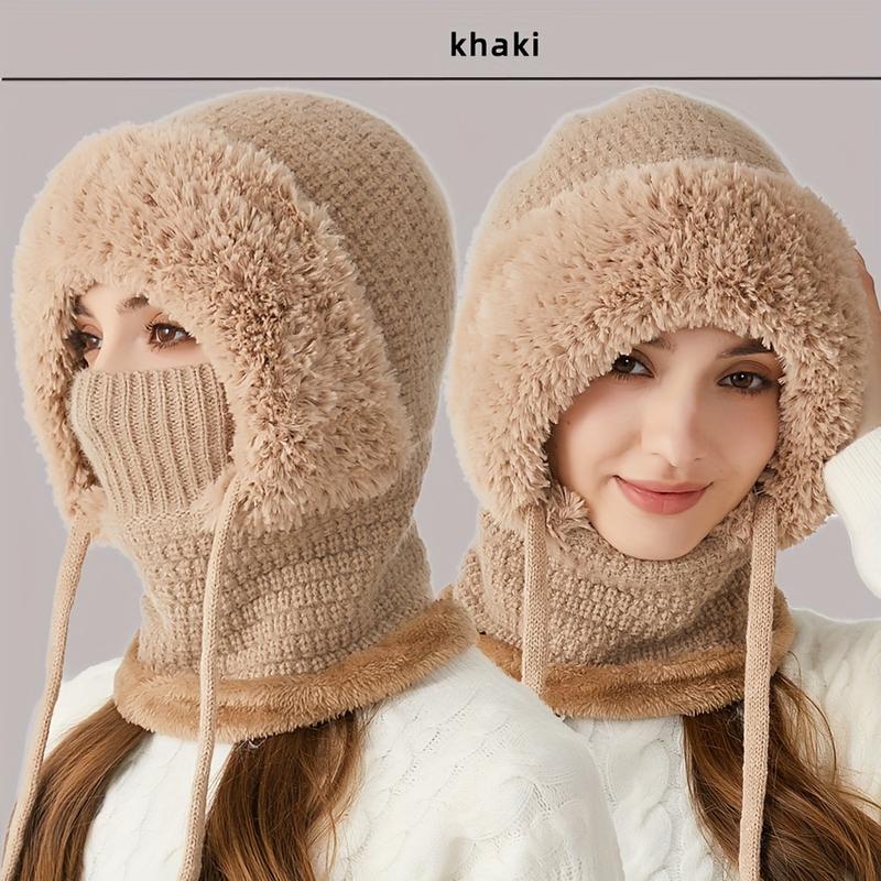 Women's 3-in-1 Winter Hat with Ear Flaps, Neck Warmer & Face Mask - Cozy Fleece-Lined Knit Beanie for Ultimate Warmth