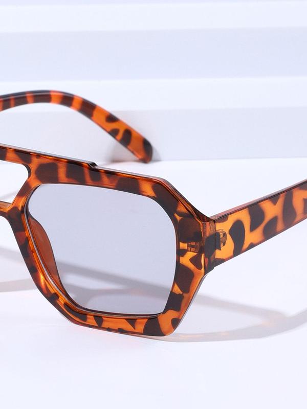 Unisex Street Double Bridge Trend Leopard Print Sunglasses (1 Pair), Trendy Tortoiseshell Sunglasses for Everyday Use, Fashion Accessories for Outdoor Activities