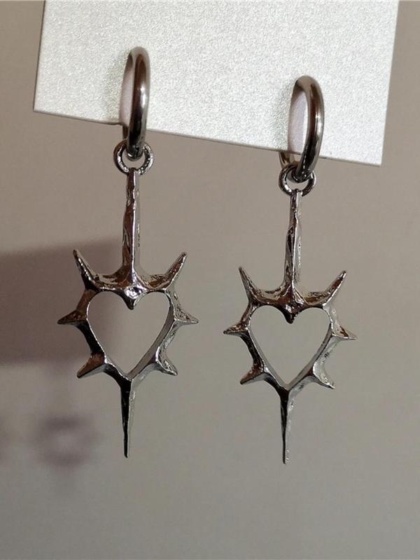 Summer Hollow Out Heart Thorn Dangle Earrings, Fashion Jewelry for Party, Daily Clothing Decor, Trendy All-match & Exquisite Jewelry for Birthday Gift