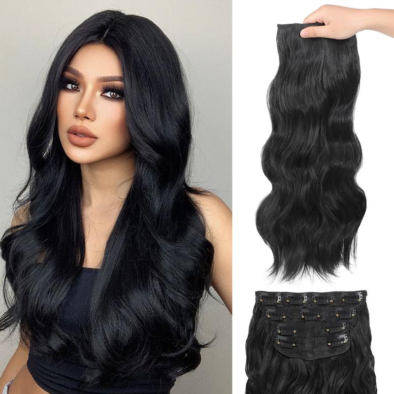 Vijigia Hair Extensions 24inch Synthetic Long Wave Curly Clip in Hair Extensions for Women 4 PCS Natural & Soft & Full Hair Extensions Clip ins Easy to Wear Clip Hair Extensions for Women Hair Extensions Enchanted Invisible wavy hair