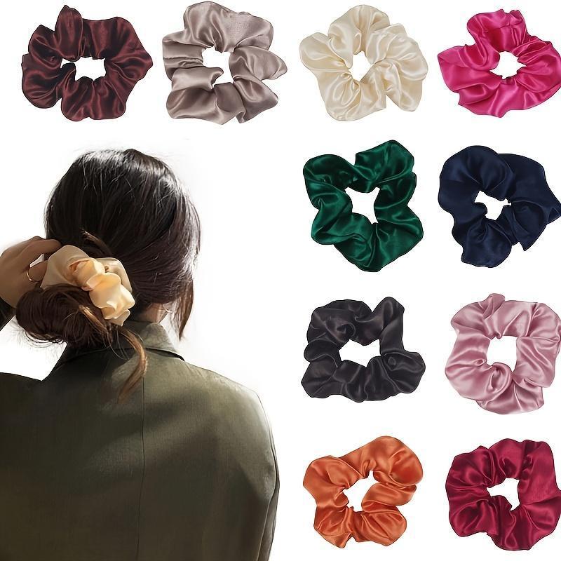 Colorful Silk Satin Scrunchie, 10pcs set Soft Elastic Hair Ties, Hair Styling Decorations For Women & Girls