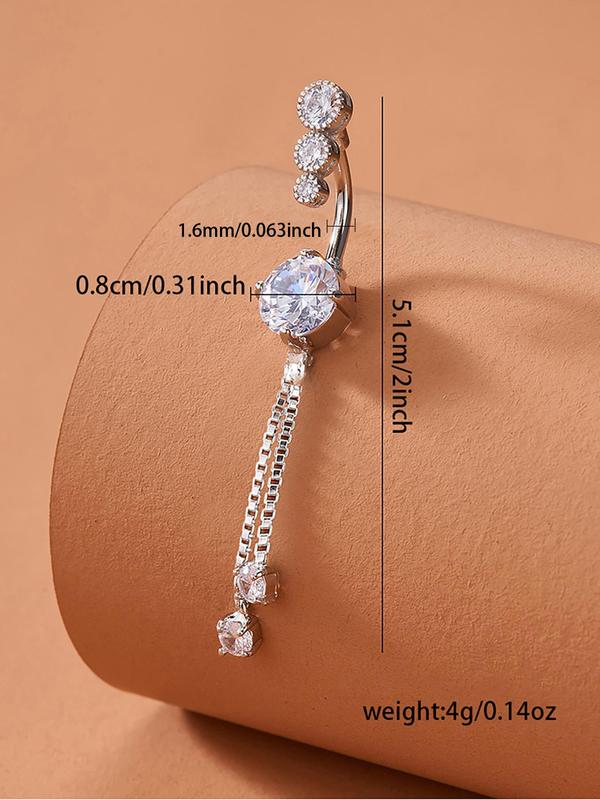 Women's Elegant Rhinestone Decorated Tassel Chain Navel Ring, Fashion All-match Geometric Rhinestone Inlaid Tassel Design Navel Ring, Casual Jewelry for Party, Daily Clothing Decor for Girl