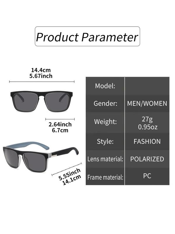 Unisex Sporty Square Frame Polarized Sunglasses Set, Designer Sunglasses, Trendy Casual Tinted Lens Sunglasses for Everyday Use, Fashion Accessories for Outdoor Activities