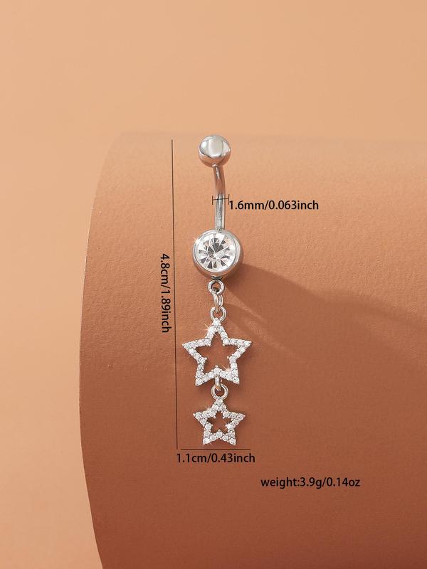 Rhinestone Star Decor Belly Button Ring, Women Belly Piercing Body Jewelry, Fashion Jewelry for Party, Daily Clothing Decor, Trendy All-match & Exquisite Jewelry for Birthday Gift