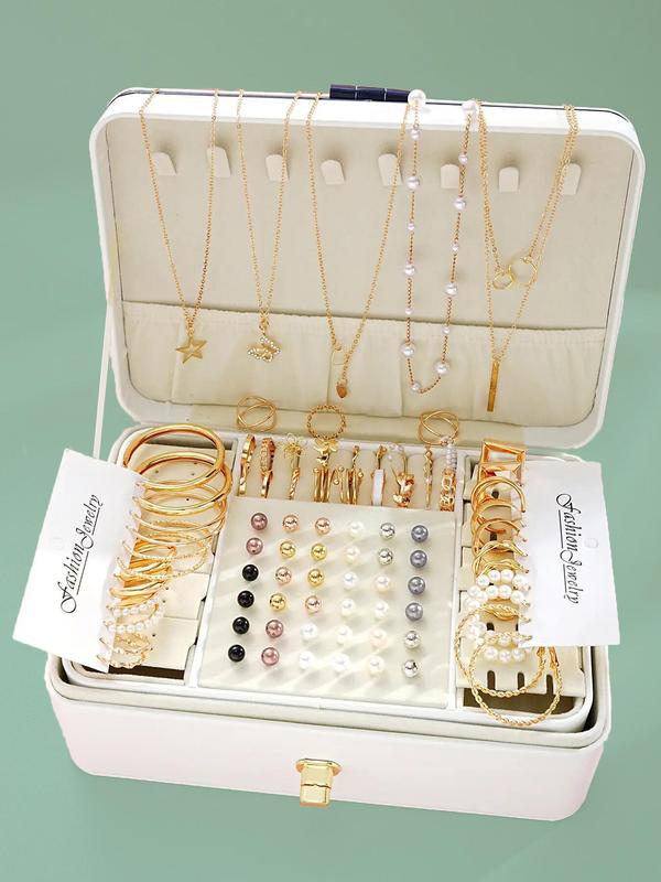 Women's Elegant Faux Pearl Decor Jewelry Set, 86pcs Butterfly & Star & Flower Design Pendant Necklace & Earrings & Rings & Bracelets, Fashion Jewelry Accessories for Women