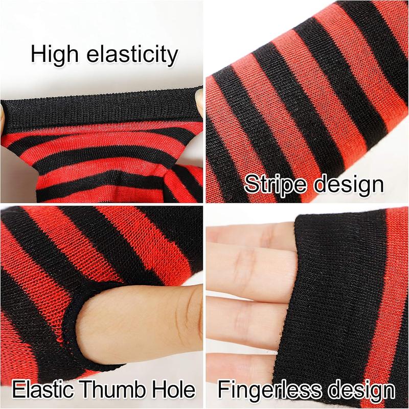 3 Pairs Striped Arm Warmers Fingerless Gloves for Women