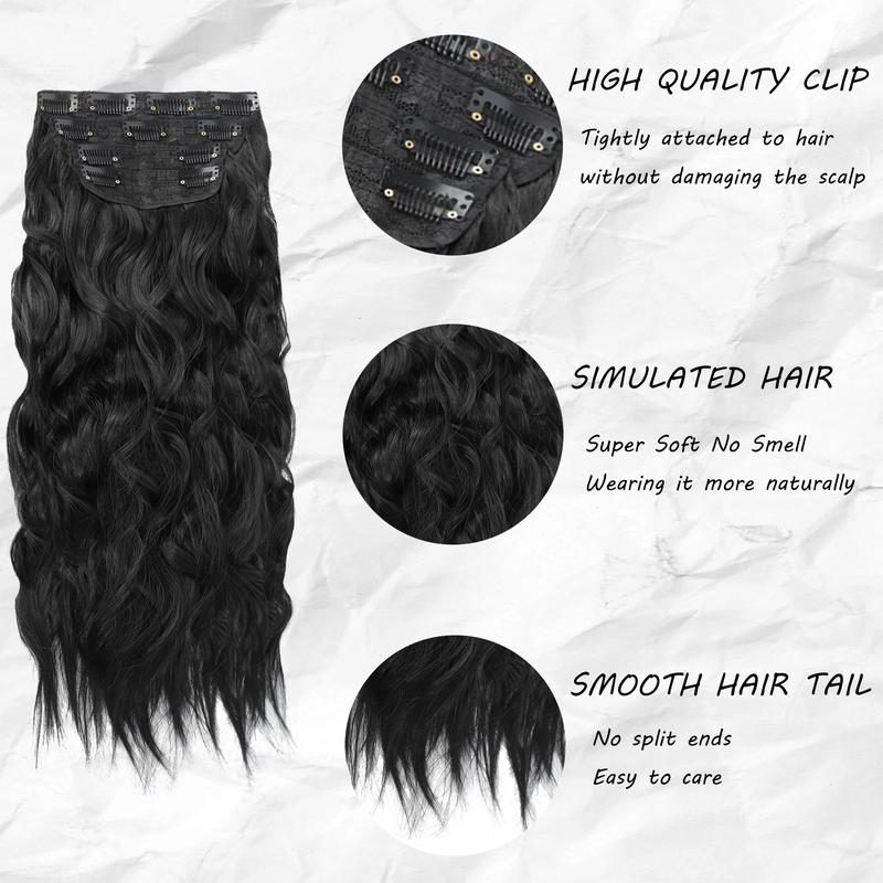 Vijigia Hair Extensions 24inch Synthetic Long Wave Curly Clip in Hair Extensions for Women 4 PCS Natural & Soft & Full Hair Extensions Clip ins Easy to Wear Clip Hair Extensions for Women Hair Extensions Enchanted Invisible wavy hair