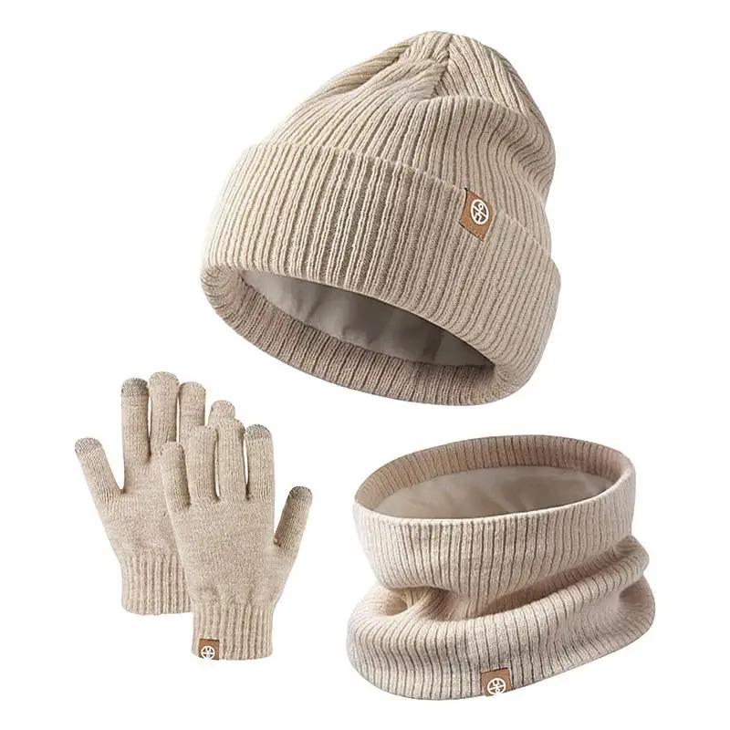 Girls Winter Hat And Gloves Set Cold Weather Hat Scarf Gloves Set Fleece Knit Gloves Thermal Warm Hat Neck Scarf For Traveling