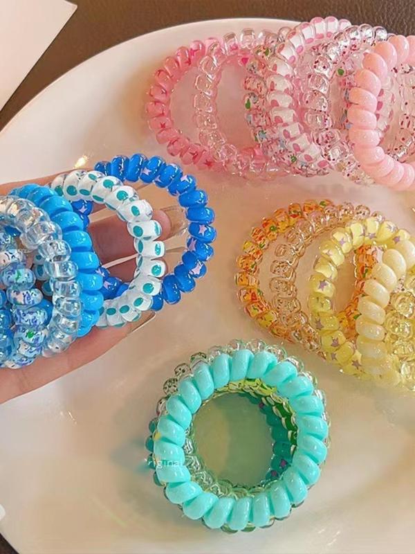 Random Color Telephone Wire Hair Tie, 2024 New Style Cute Colorful Hair Ties, High Stretch Ponytail Holder, Casual Versatile Hair Accessories for Women Daily