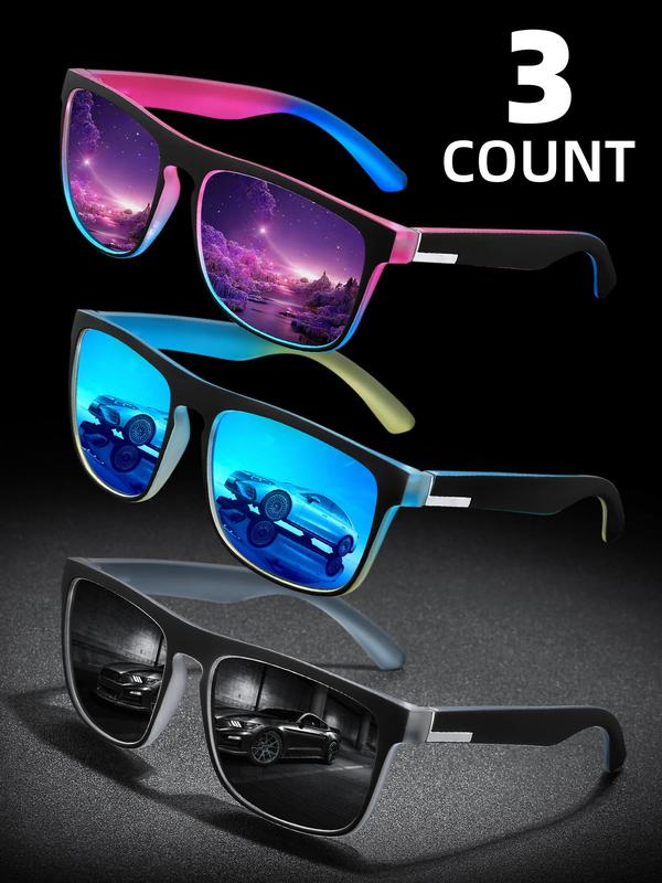 Unisex Sporty Square Frame Polarized Sunglasses Set, Designer Sunglasses, Trendy Casual Tinted Lens Sunglasses for Everyday Use, Fashion Accessories for Outdoor Activities