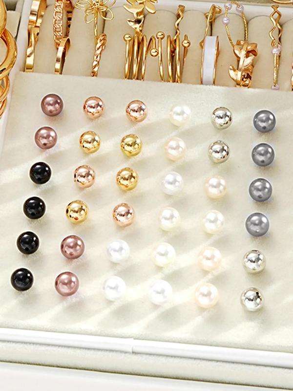 Women's Elegant Faux Pearl Decor Jewelry Set, 86pcs Butterfly & Star & Flower Design Pendant Necklace & Earrings & Rings & Bracelets, Fashion Jewelry Accessories for Women