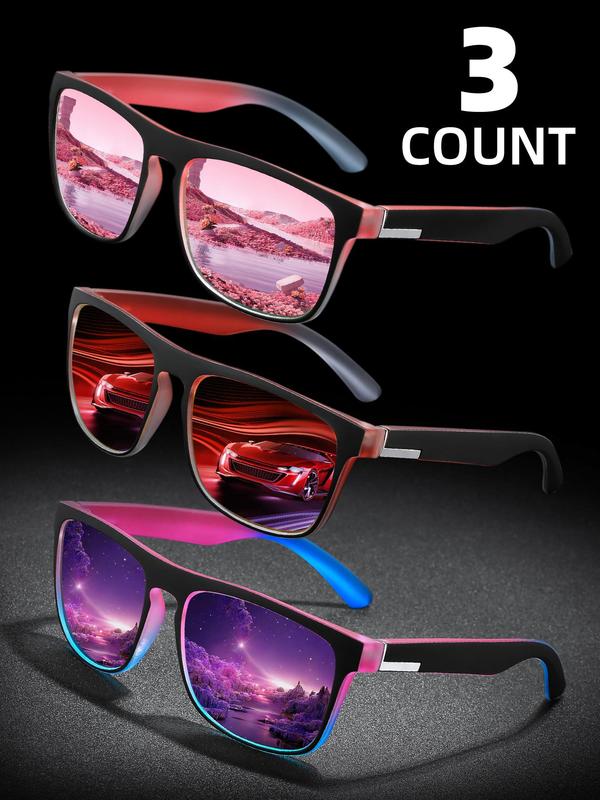 Unisex Sporty Square Frame Polarized Sunglasses Set, Designer Sunglasses, Trendy Casual Tinted Lens Sunglasses for Everyday Use, Fashion Accessories for Outdoor Activities