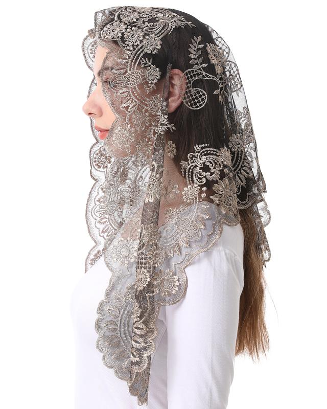 Bozidol Spanish Style Catholic Mass Mantillas Veil for Prayer Floral Orthodox Head Coverings Shawl Chapel Veils