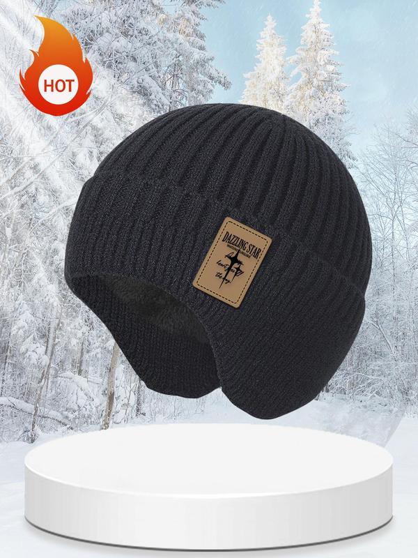 Solid Color Thermal Lined Knit Hat, Windproof Beanie Hat with Ear Protection, Casual Outdoor Warm Hat for Men & Women, Fashion Accessories for Fall & Winter