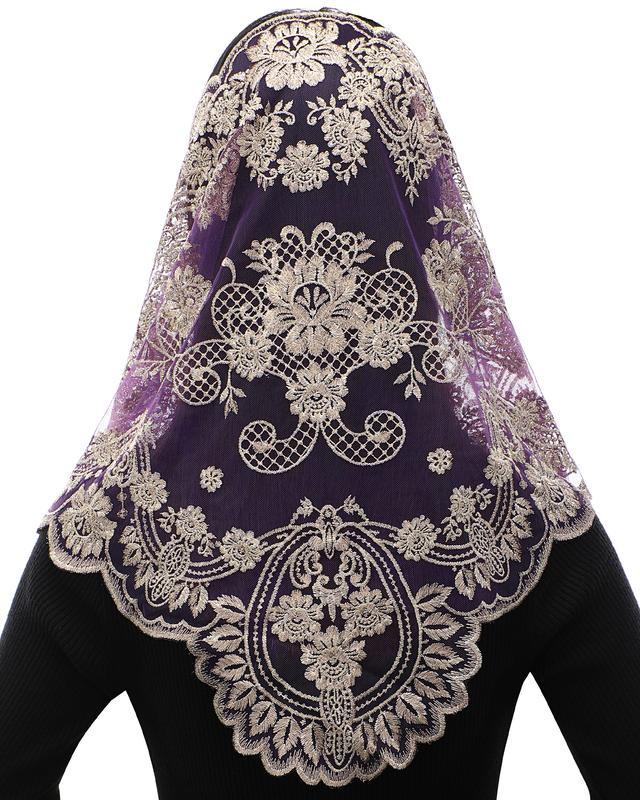 Bozidol Spanish Style Catholic Mass Mantillas Veil for Prayer Floral Orthodox Head Coverings Shawl Chapel Veils