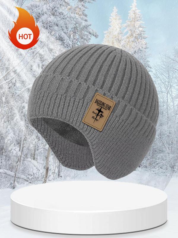 Solid Color Thermal Lined Knit Hat, Windproof Beanie Hat with Ear Protection, Casual Outdoor Warm Hat for Men & Women, Fashion Accessories for Fall & Winter