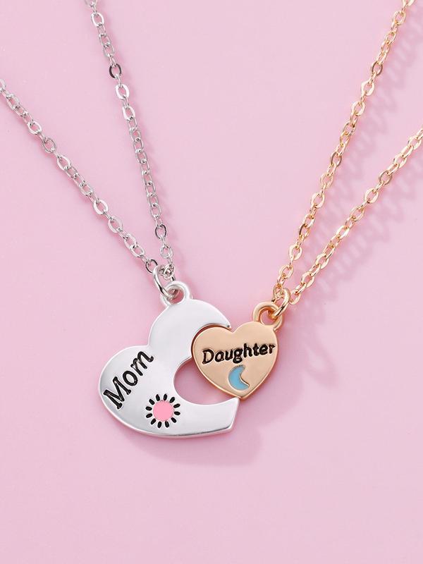 Women's Elegant Heart Charm Pendant Necklaces, 2 Counts set Fashion Matching Necklaces for Mother & Daughter for Party, Daily Decor, Trendy All-match Exquisite Jewelry As Birthday Gift