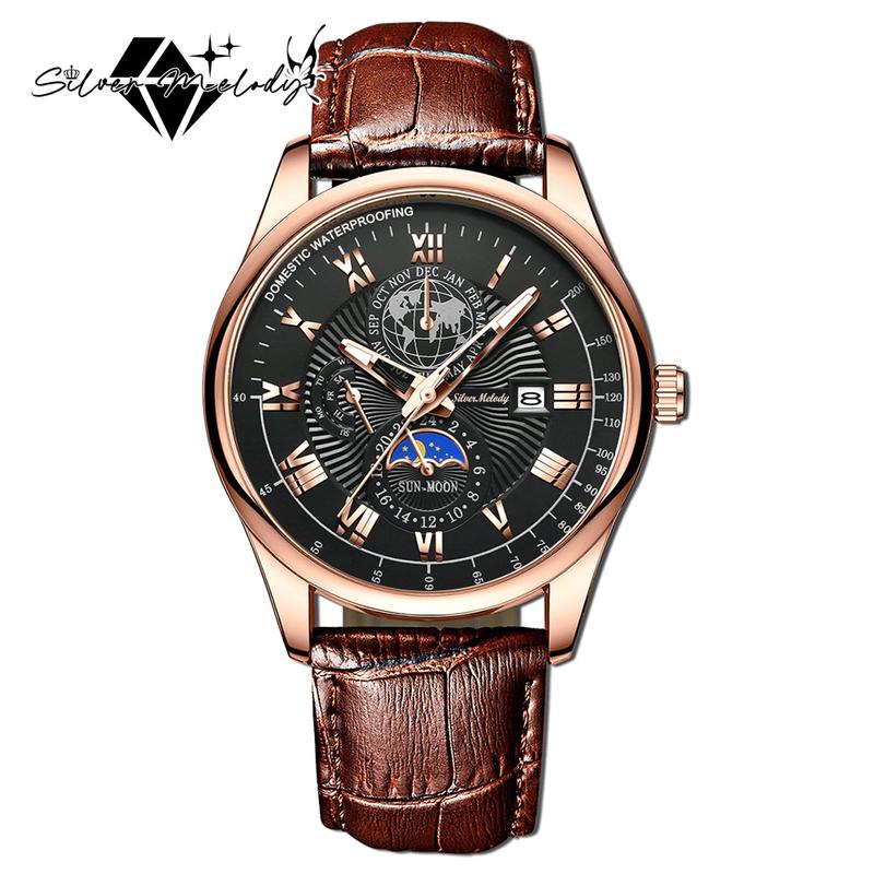 SMelody Sun Moon and Stars Business Leather Strap Men's Watch