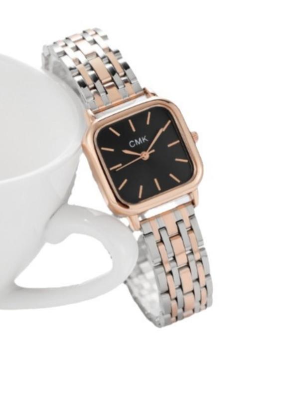 Women's Elegant Geometric Dial Quartz Watch, Fashionable Stainless Steel Strap Wristwatch for Women & Girls, Trendy All-match Watch for Birthday Gift without Box