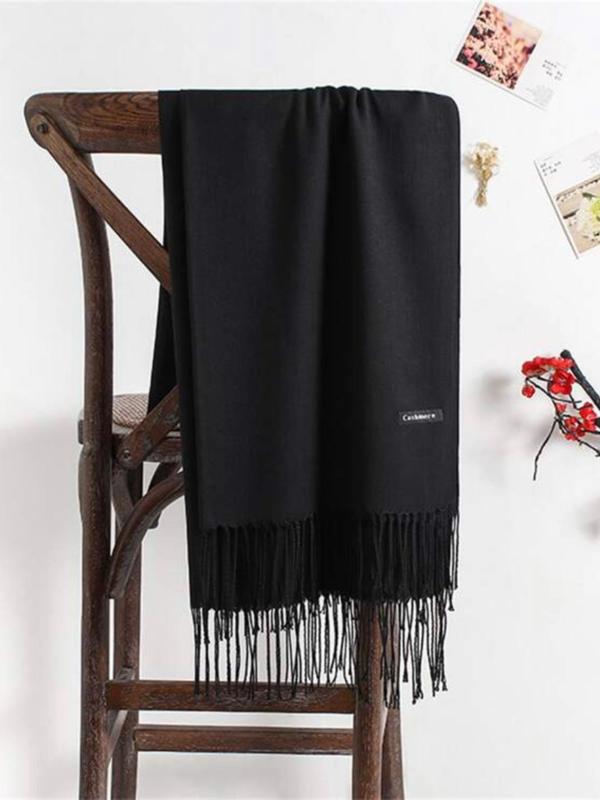 Solid Color Tassel Decor Scarf, Elegant Soft Warm Long Shawl for Women & Men, Fashion Accessories for Fall & Winter