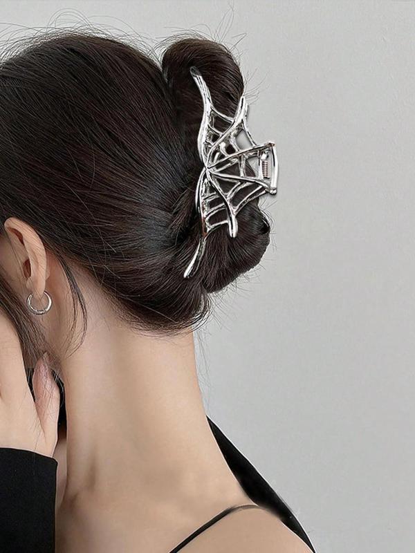 Hollow Out Spider Web Design Hair Claw Clip for Women, 2024 Trendy Casual Large Size Easy Grip Back Claw, Fashion Punk Goth Alloy Hair Accessories for Back To School