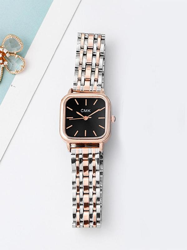 Women's Elegant Geometric Dial Quartz Watch, Fashionable Stainless Steel Strap Wristwatch for Women & Girls, Trendy All-match Watch for Birthday Gift without Box