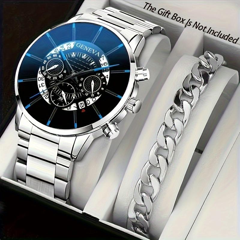 2 PCs Exquisite Men's Quartz Watch and Fashion Stainless Steel Watch Bracelet-Stylish, Durable, Perfect Gift for Valentine's Day, Father's Day Or Any Special Occasion